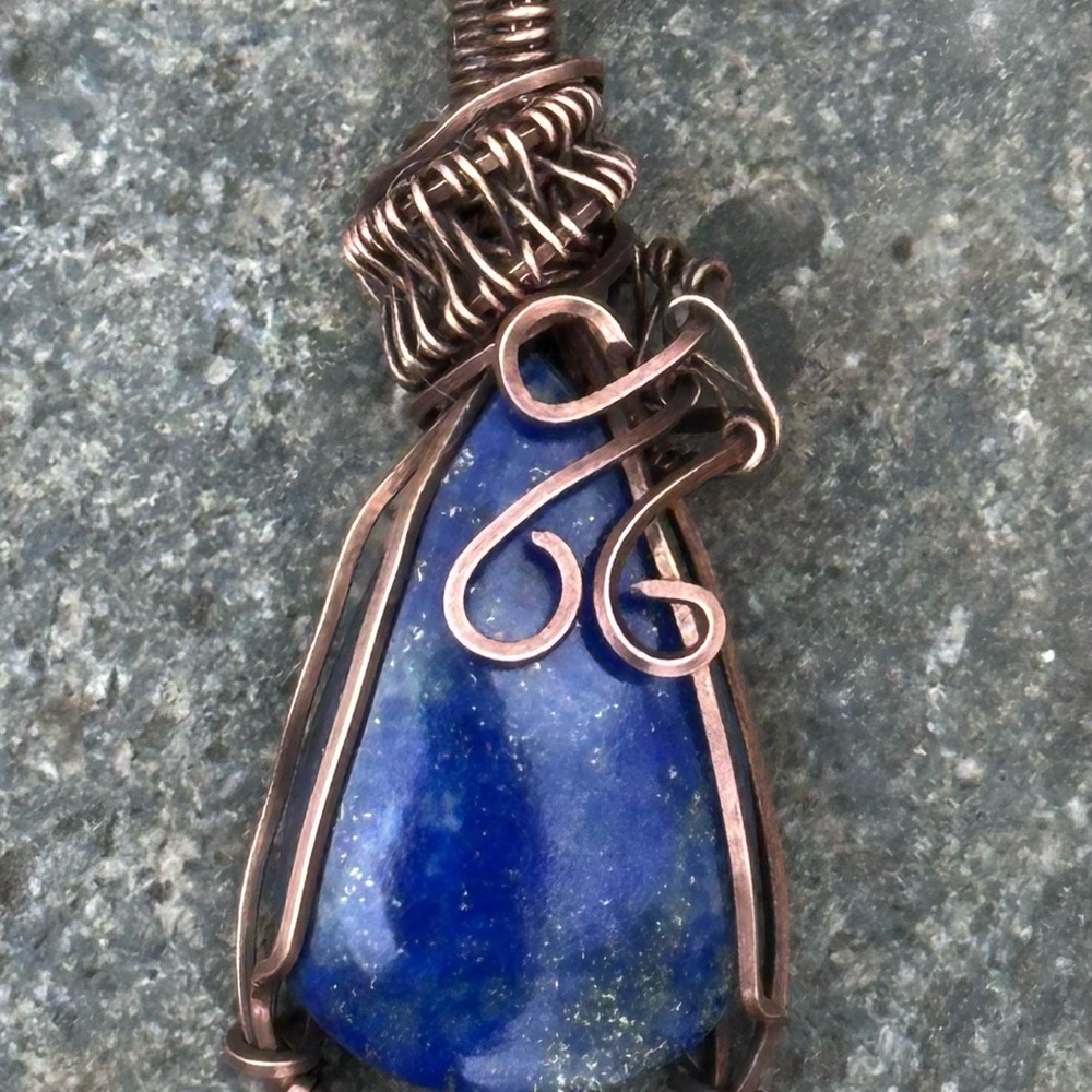 Lapis lazuli and pure Copper Wire Wrapped Pendant
